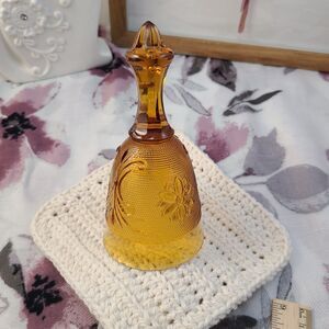 Vintage Amber Glass Bell 6.25" Floral Embossed Decorative Collectible Accent